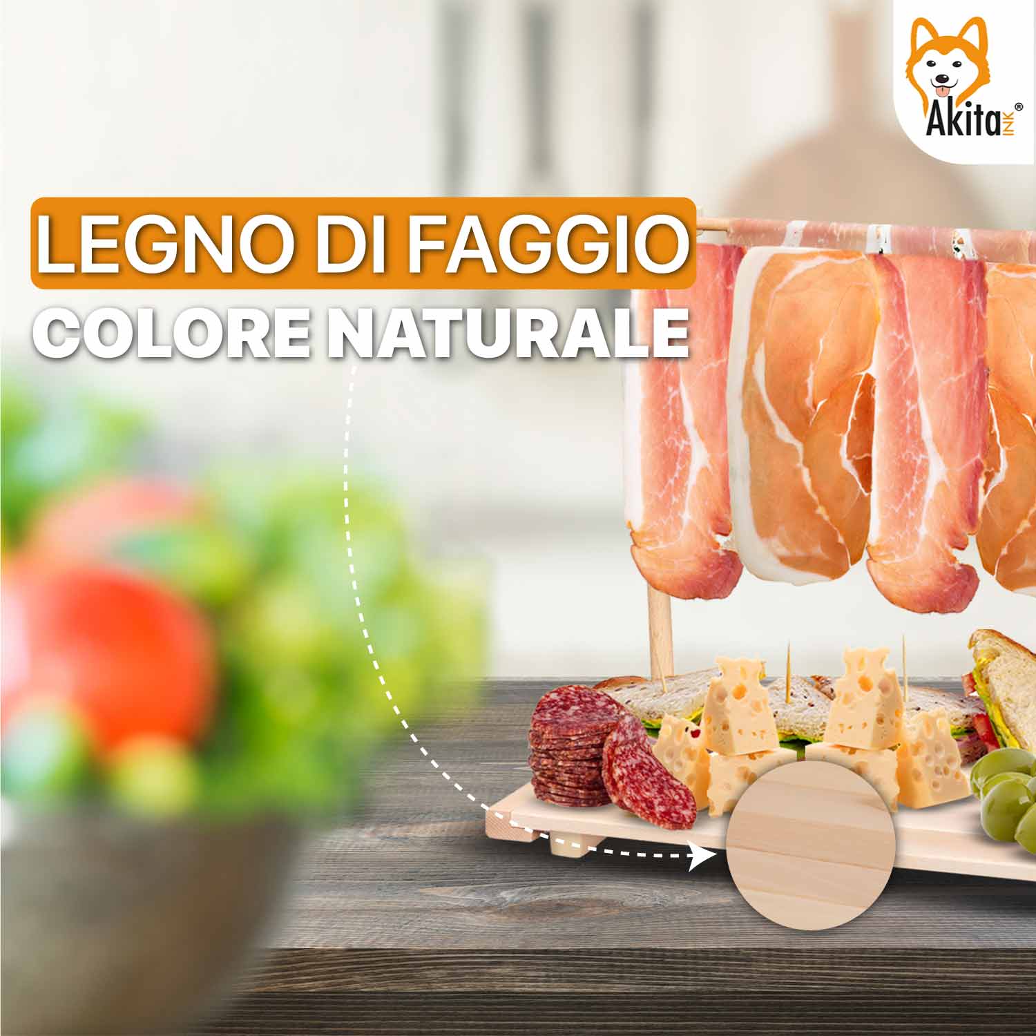 Tagliere per Aperitivo Appendi Prosciutto in Legno di Faggio 40x22.5x31 cm foto 4